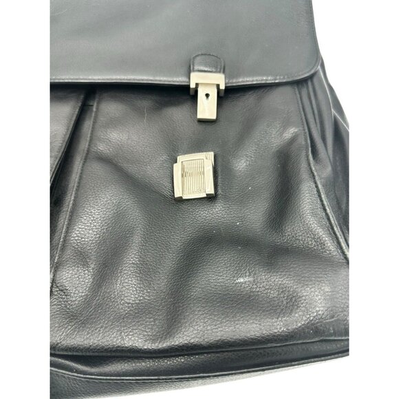 Perry Ellis Portfolio Black Genuine Leather Briefcase Black Many Pockets‎ FLAW - Picture 3 of 14